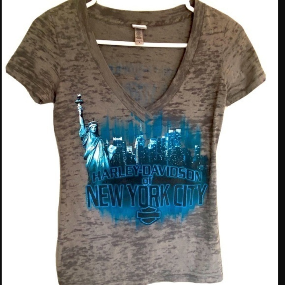 Women’s HARLEY DAVIDISON V-Neck T-Shirt New York City Small Super Cute